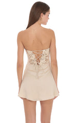 Strapless Corset Mini Dress in Gold