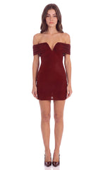 Off-Shoulder Embellished Mini Dress in Burgundy