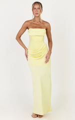 Phoebe Maxi Dress - Strapless Structured Bodice Drape Skirt Dress in Lemon