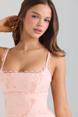 Peach Scallop Lace Broderie Anglaise Mini Dress