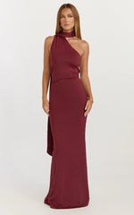 Seraphine Maxi Dress - Halter Neck Low Back Fit And Flare Dress in Wine
