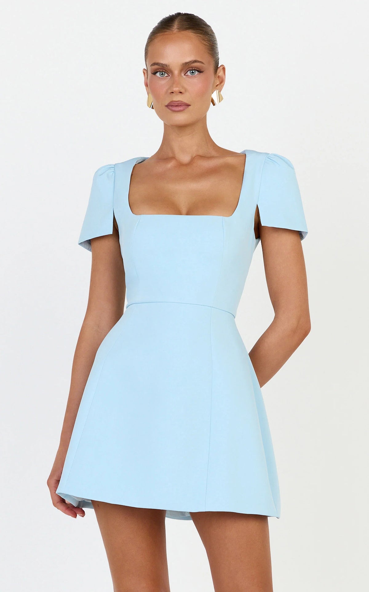 Zinnia Mini Dress - Square Neck Tulip Dress in Blue