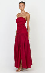 Kyra Maxi Dress - Strapless Lace Bodice Contrast Skirt Dress in Wine
