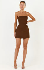 Dessa Mini Dress - A Line Strapless Dress in Chocolate