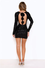 Formal Sparkle Long Sleeve Sequin Mini Dress Black