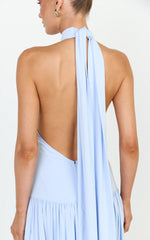 Lila Maxi Dress - Backless High Neck Halter Dress in Blue