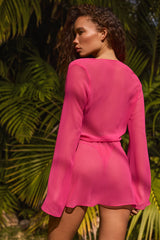 Cowl-Neck Mini Dress in Fuchsia Pink