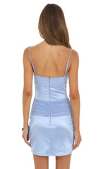 Twist Front Mesh Mini Dress in Light Blue