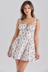 Cream Rose Print Stretch Cotton Mini Dress