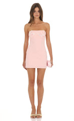 Strapless Floral Mini Dress in Pink