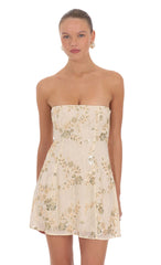 Embellished Strapless Mini Dress in Cream