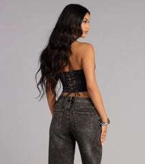 Dark Rose Drama Denim Halter Top