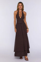 Dress Louder Halter Polka Dot Maxi Dress Brown