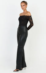 Isabelle Bodysuit - Off Shoulder Long Sleeve Lace Bodysuit in Black