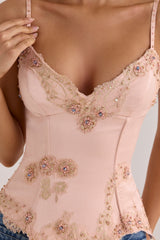 Blush Satin Custom Hand Beaded Embellished Corset Top - Limited Edition