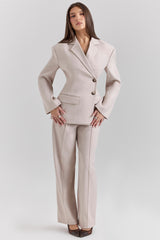 Beige High Waist Tailored Trousers