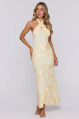 Delicate Desire Mesh Halter Maxi Dress Yellow