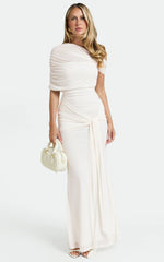 Nicolette Maxi Dress - Cape Sleeve Off Shoulder Dress in Cream