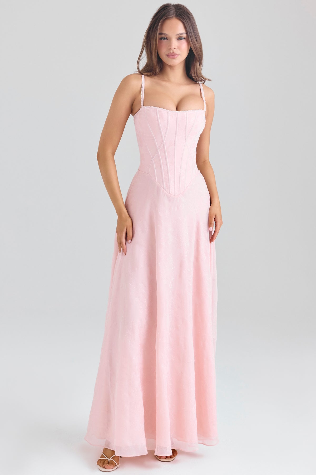 Blush Pink Lurex Chiffon Maxi Dress