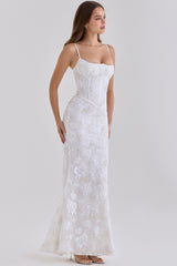 White Hand Beaded Embellished Corset Maxi Dress