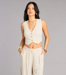 Effortlessly Polished Linen-Blend Cropped Vest