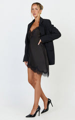 Michelle Blazer - Oversized Plunge Neck Button Up Blazer in Black