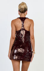 Seville Mini Dress - Racer Back A Line Sequin Dress in Ruby
