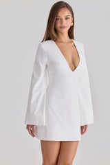 White Bell Sleeve Cotton Mini Dress