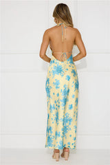 Love Signs Halter Satin Maxi Dress Yellow