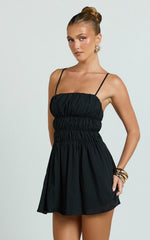 Aisha Mini Dress - Ruched Bust A Line Mini Dress in Black