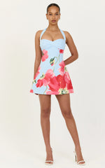 Seraphine Mini Dress - Halter Neck Twist Front Tulip Skirt Dress in Luciana Floral Print