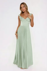 Satin Glow Pleated Maxi Dress Green