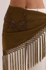 Bronze Georgette Hand Embellished & Fringed Mini Sarong
