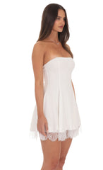 Strapless Mini Dress with Lace-trim Hem
