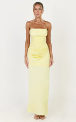 Phoebe Maxi Dress - Strapless Structured Bodice Drape Skirt Dress in Lemon