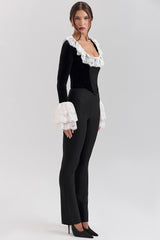 Black Velvet Lace Trimmed Corset Top