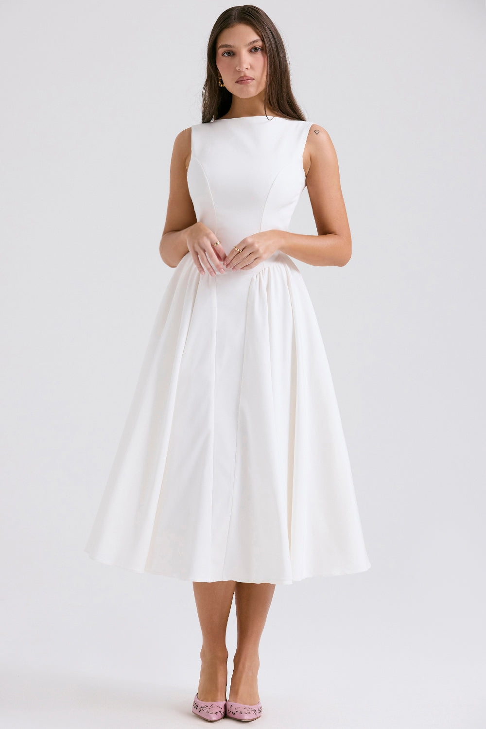 White Twill Midi Sundress