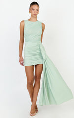 Baylee Mini Dress - Gathered One Shoulder Bodycon Dress in Sage