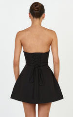 Dani Mini Dress - Strapless Square Neck Tulip Skirt Dress in Black