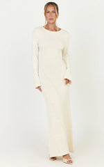 Delilah Maxi Dress - Long Sleeve Seam Detail Boucle Knit Dress in Cream