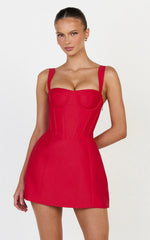 Amalia Mini Dress - Panelled Corset Dress in Red