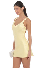 Satin Open Back Dress in Yellow
