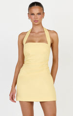 Tamika Mini Dress - Halter Neck Gathered A Line Mini Dress in Yellow