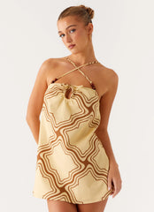 Naomi Criss Cross Mini Dress - Tidal Wave Print