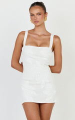 Sienna Mini Dress - Square Neck Floral Embroidered A Line Dress in White