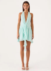 Guide You Halter Neck Mini Dress - Aqua