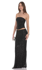 Sequin Maxi Skirt in Black