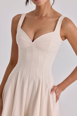 Vintage Ivory Twill Silhouette Midi Dress