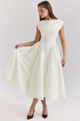 Ivory Moire Satin Midi Dress