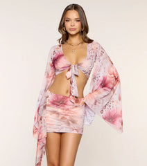 Pretty Vibes Floral Print Long Sleeve Tie-Front Top